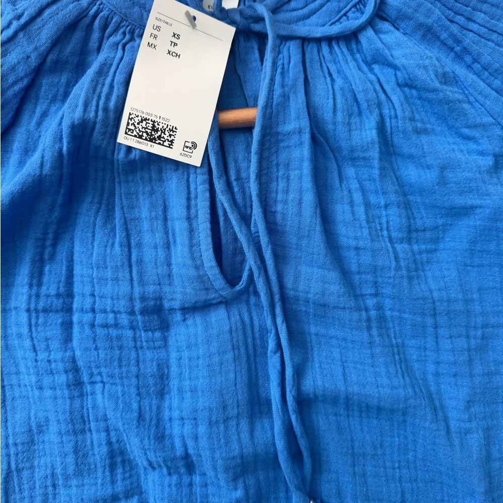 H&M Blue Muslin Tie Front Blouse - Picture 7 of 9